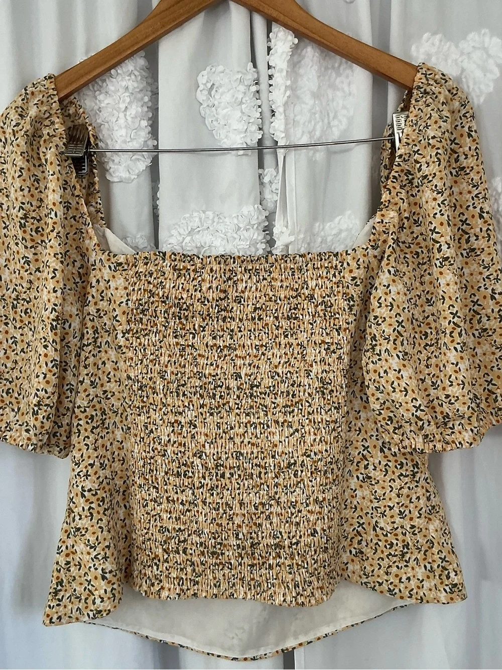 Abercrombie & Fitch Mustard Floral Puff-Sleeve Women’s Blouse Size Large